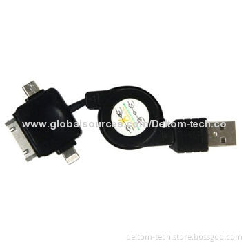 Retractable 3-in-1 Multi-functional Mobile Phone-PC Data Cable with 30-pin Connector